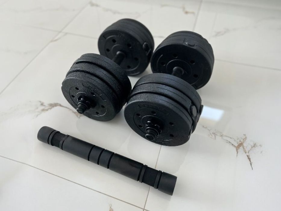20 KG Zestaw Hantle hantelki z Łącznikiem + Sztanga 2w1 bitumiczne