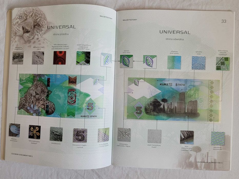 Banknot testowy PWPW, UNIVERSAL 5, magazyn CiD nr 72