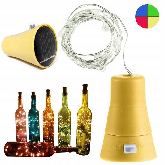 Korek do butelki lampki solarne 10LED 90cm multikolor świąteczne