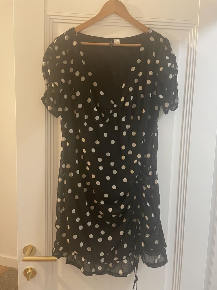 H&M sukienka w groszki czarno biała 44 XL okazja