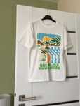 Biały duży T-shirt z nadrukiem plaza Floryda Pull&Bear 36s oversize