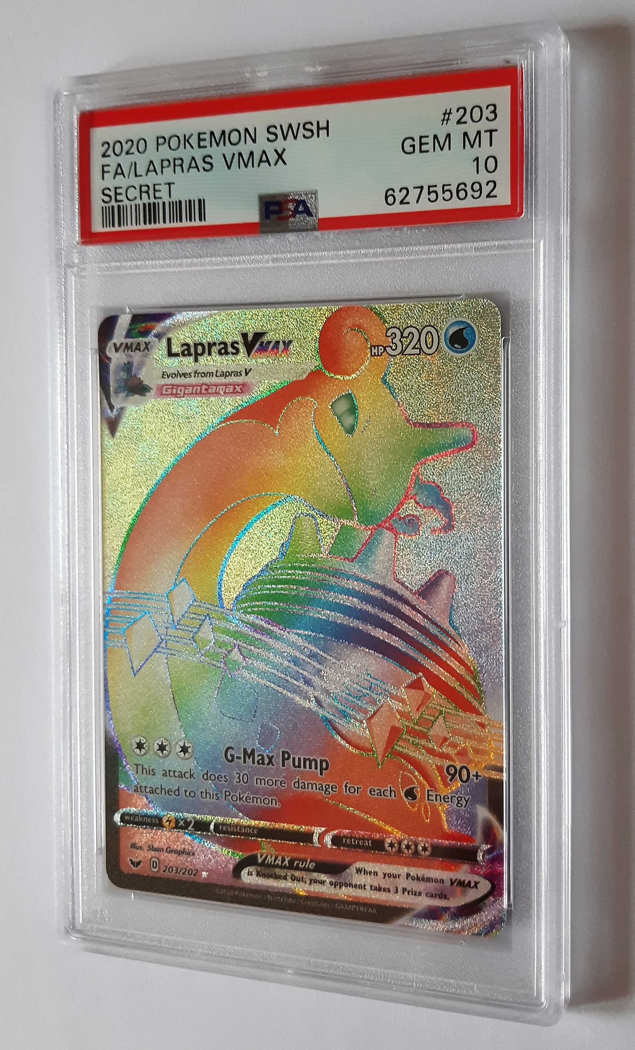 PSA 10 Pokemon Lapras VMAX 2020 Sword & Shield 203/202 Secret Rare