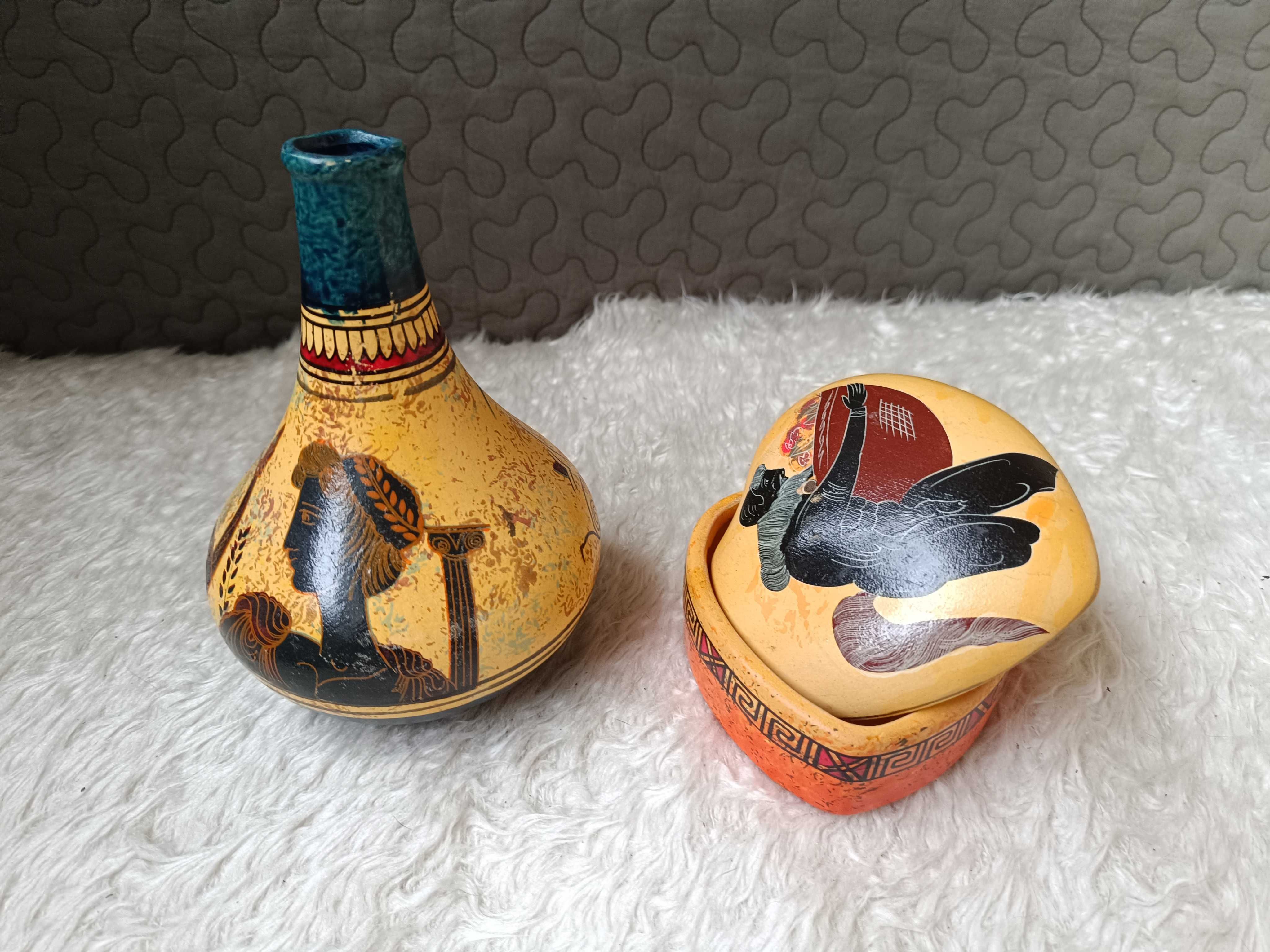 Wazonik i szkatułka, motyw starożytna Grecja, ceramika