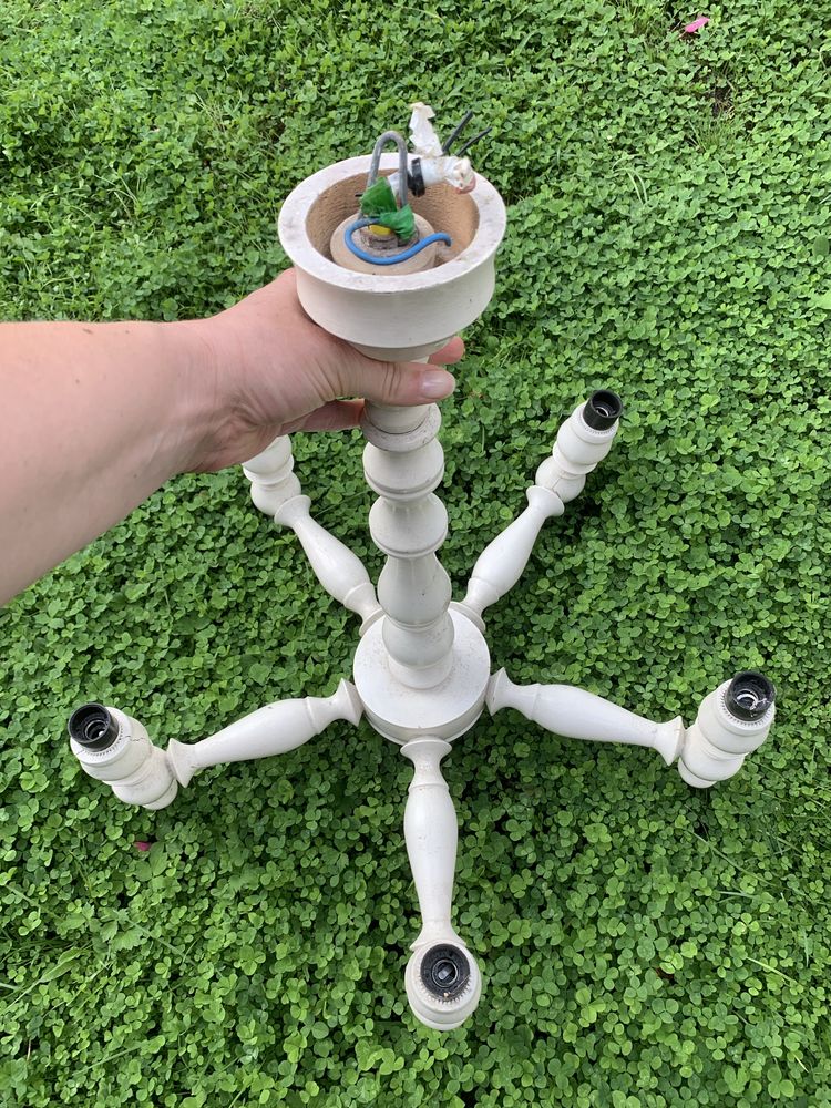 Drewniana lampa sufitowa retro PRL