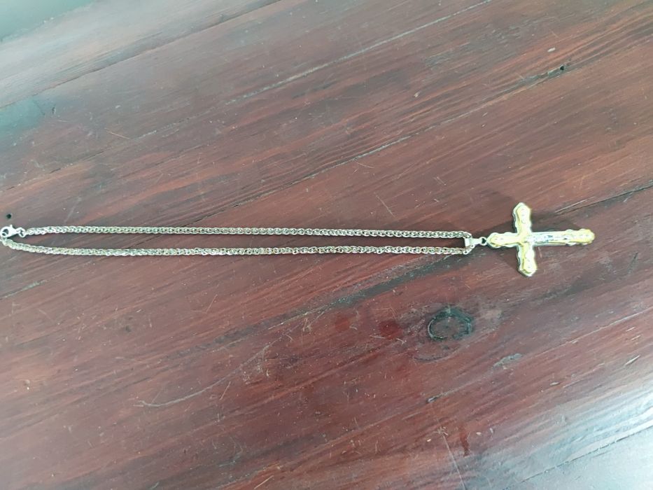 Łancuch z krzyżem mosiądz  nowy piękny masywny