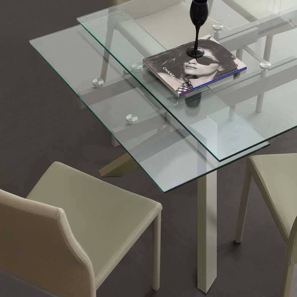 Włoski Nowoczesny rozkładany stół z metalu i hartowanego szkła-4799