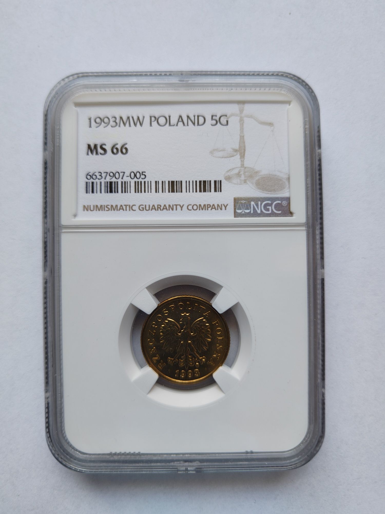 Moneta 5 groszy 1993 rok NGC MS66 rzadka