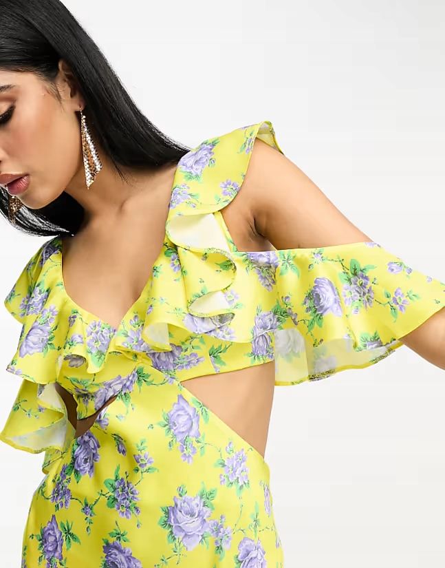 Asos Design 44 Xxl Sukienka Żółta W Kwaty J26611