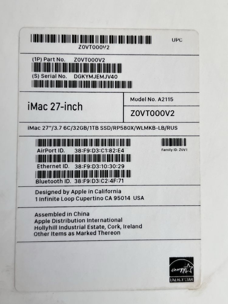 Моноблок iMac 27-inch model a2115