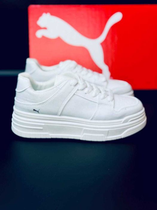 Женские осенние кроссовки puma белые натуральная кожа непромокаемые