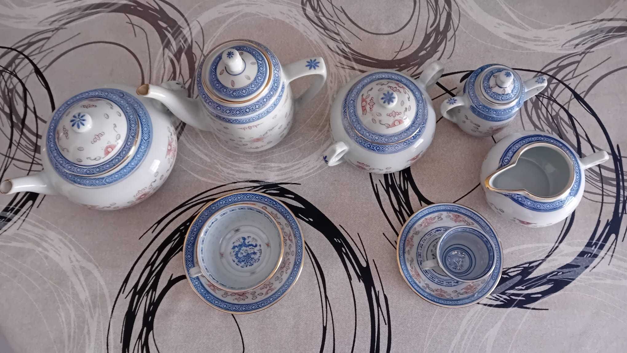 2 serviços chineses de café e chá bago de arroz