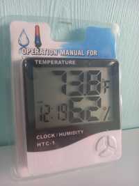 Електронний кімнатний термометр HTC-1 гігрометр з годинником,будильник