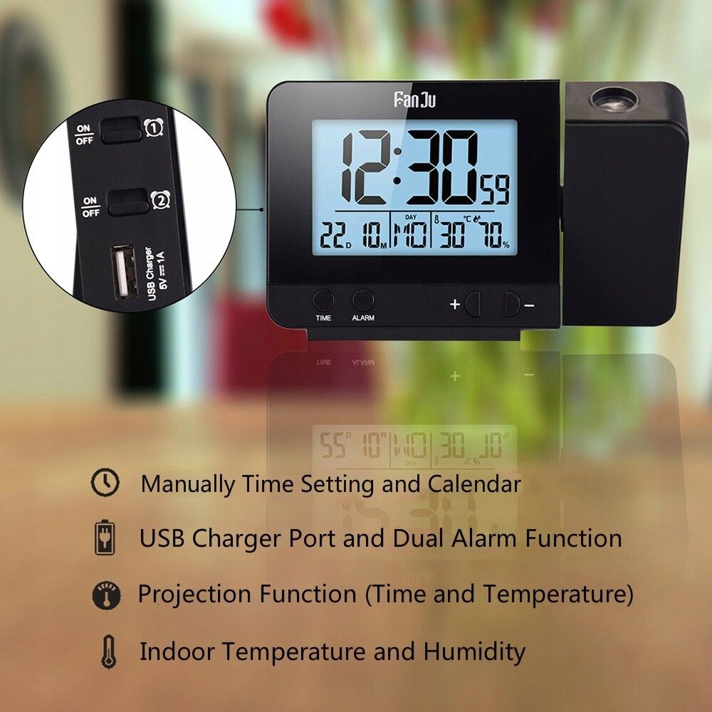 Budzik FJ3531 Alarm z projekcją zegar cyfrowy