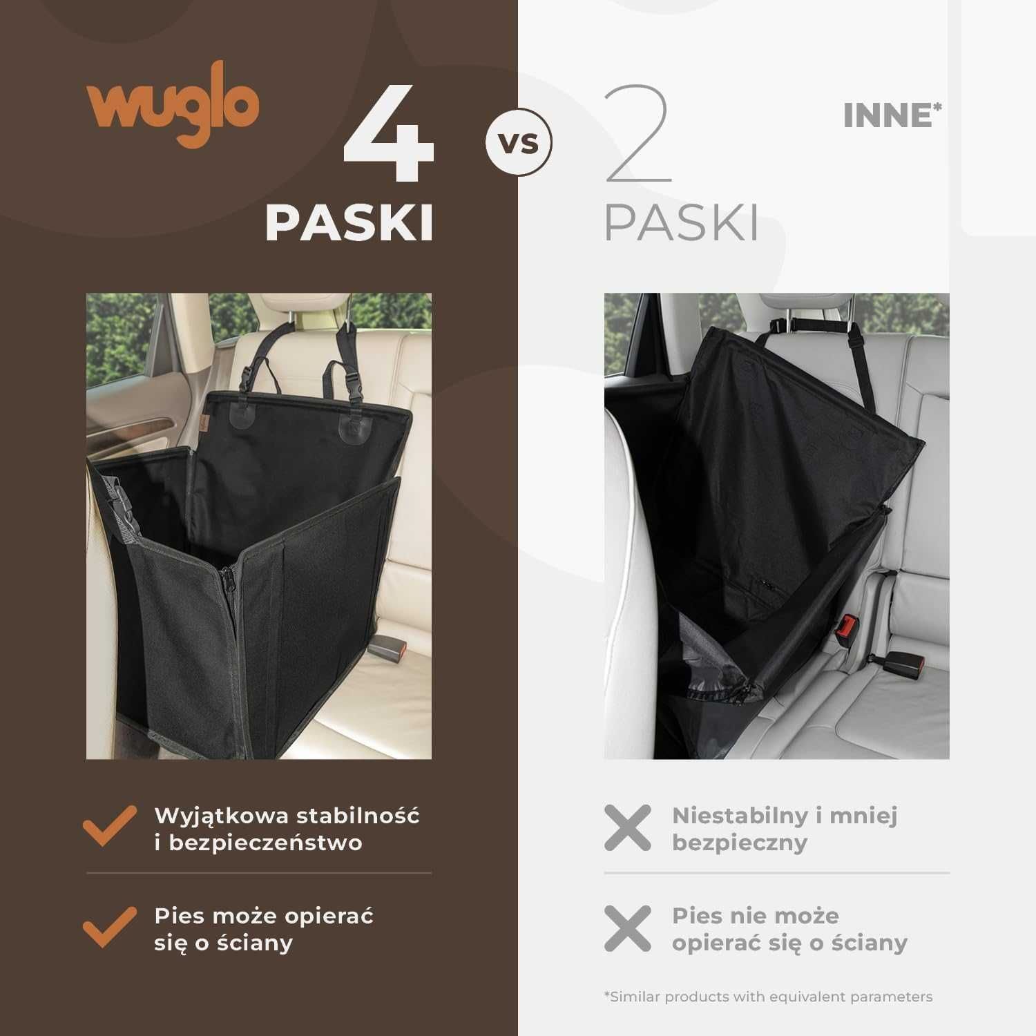 Stabilne siedzisko dla psa do auta – 58×50×50 cm, pas bezpieczeństwa