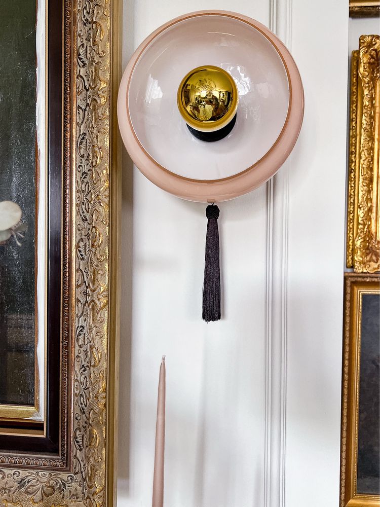 Kinkiet art deco vintage 1930 rozowe stare szklo plafon lampa antyk