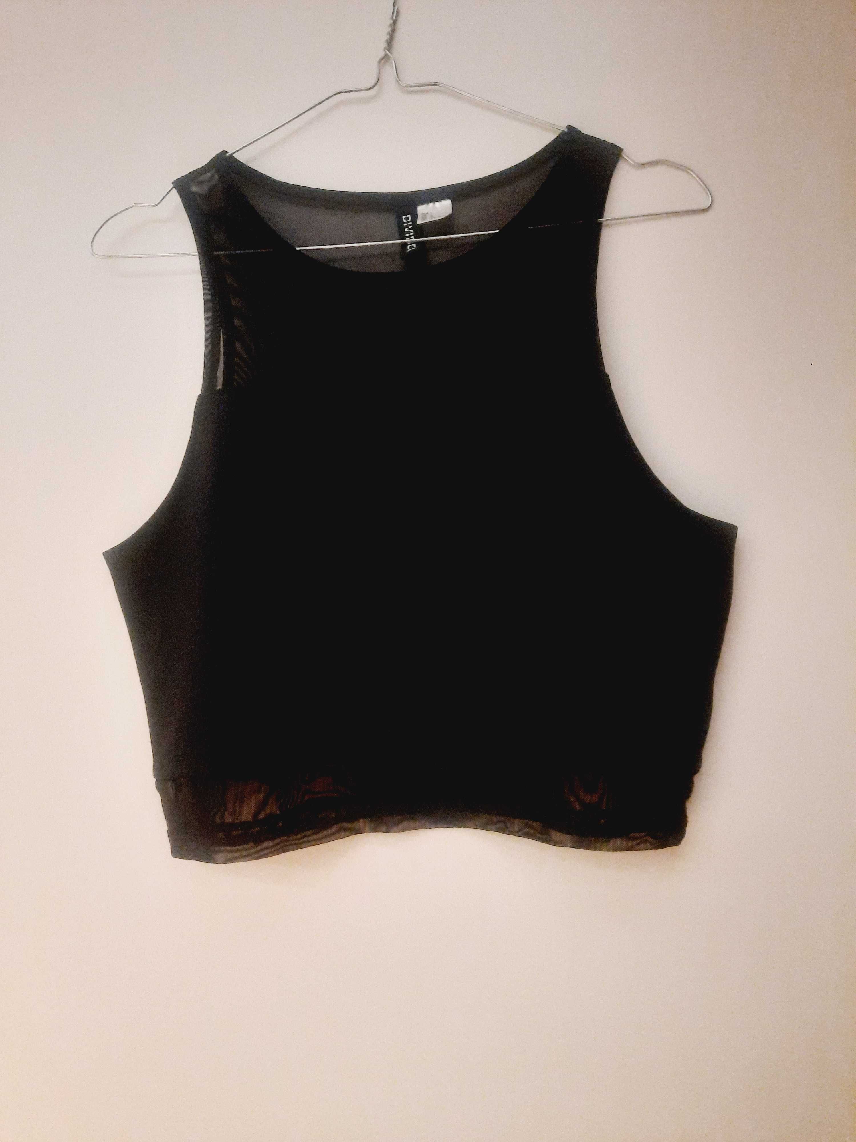 Crop top h&m czarny wstawki z siateczki