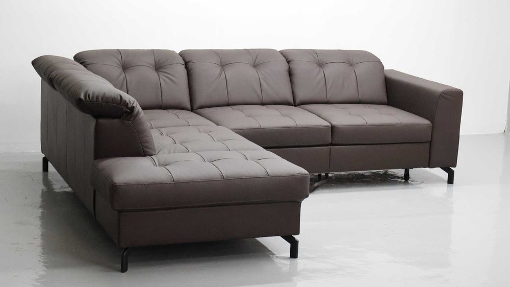 TLK SKÓRA NATURALNA NAROŻNIK funkcja spania SOFA kanapa brązowa salon