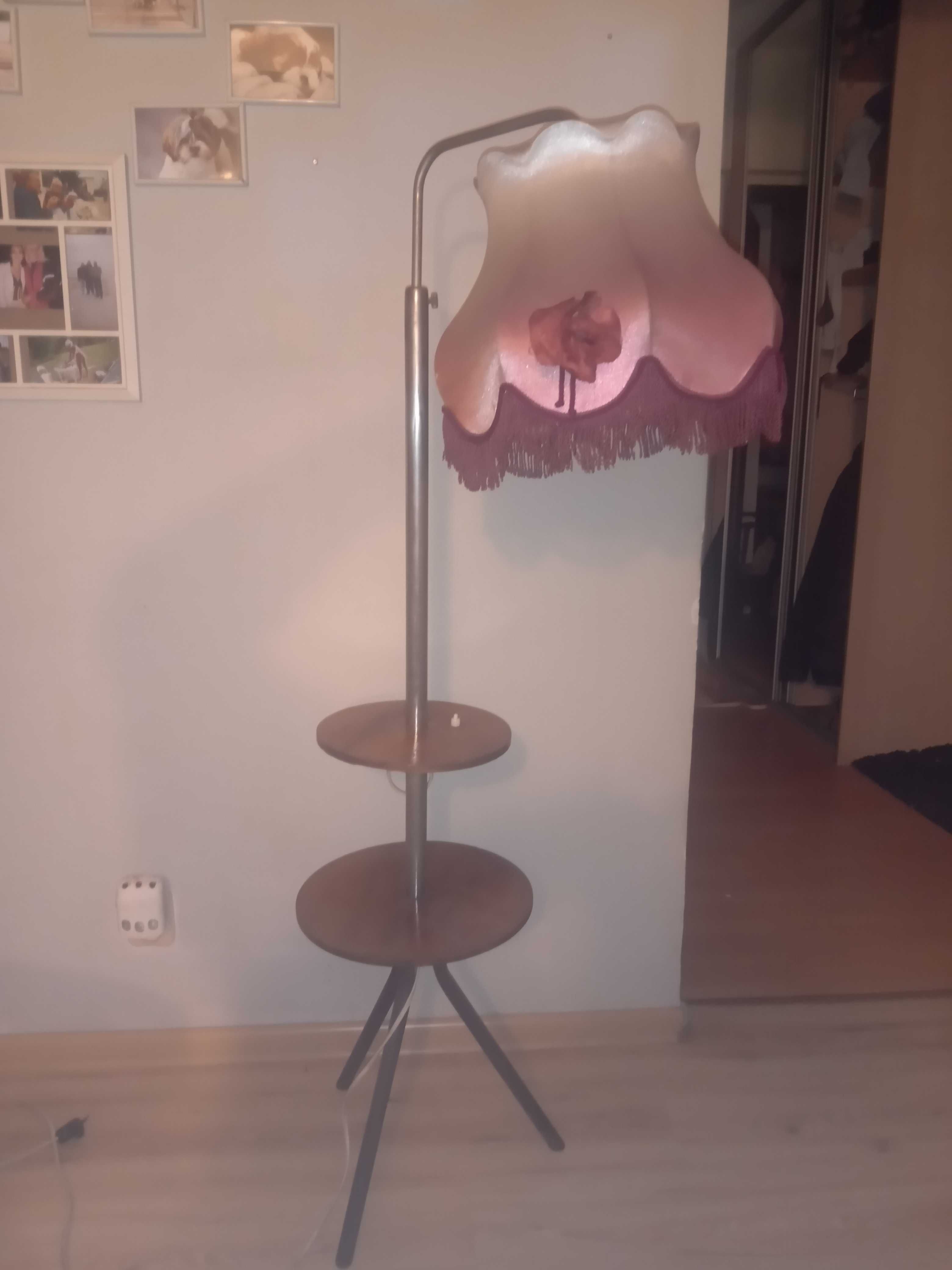 Lampa podłogowa z dwoma stoliczkami lata 50 PRL