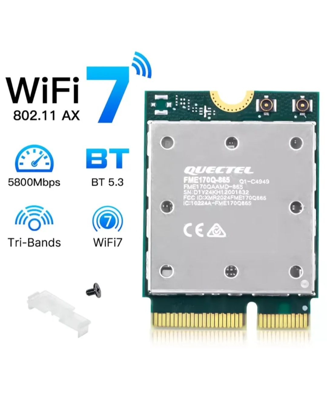 Wi-Fi модуль Qualcomm QCNCM865 WiFi 7  BT5.3 Tri-Band 5800 Мбіт/с