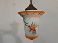 Żyrandol lampa ampla art deco szklany klosz walec z dziubkiem, kwiaty