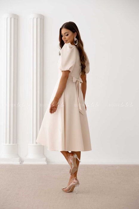 Sukienka na chrzest, wesele elegancka ecru midi rozmiar 36