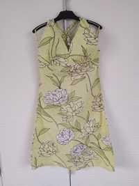 zielona letnia sukienka w kwiaty wiązana na szyi + GRATIS