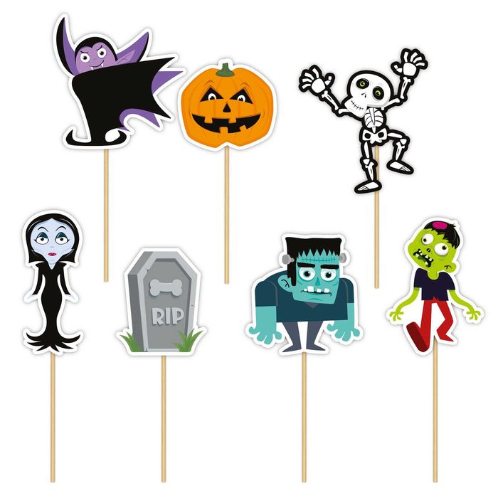 Dekoracje do muffinek toppery na tort "HALLOWEEN MONSTERS" 1opak/7szt.