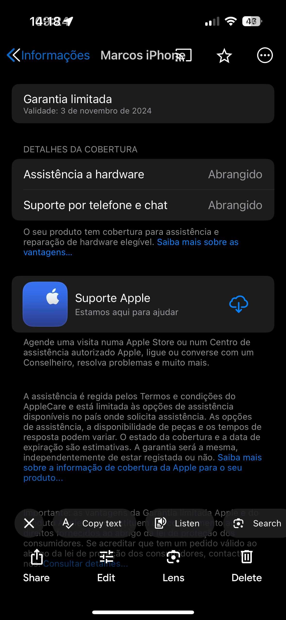 Apple iPhone 15 128GB	5G iOS 17.3 | Fatura MEO + Garantia