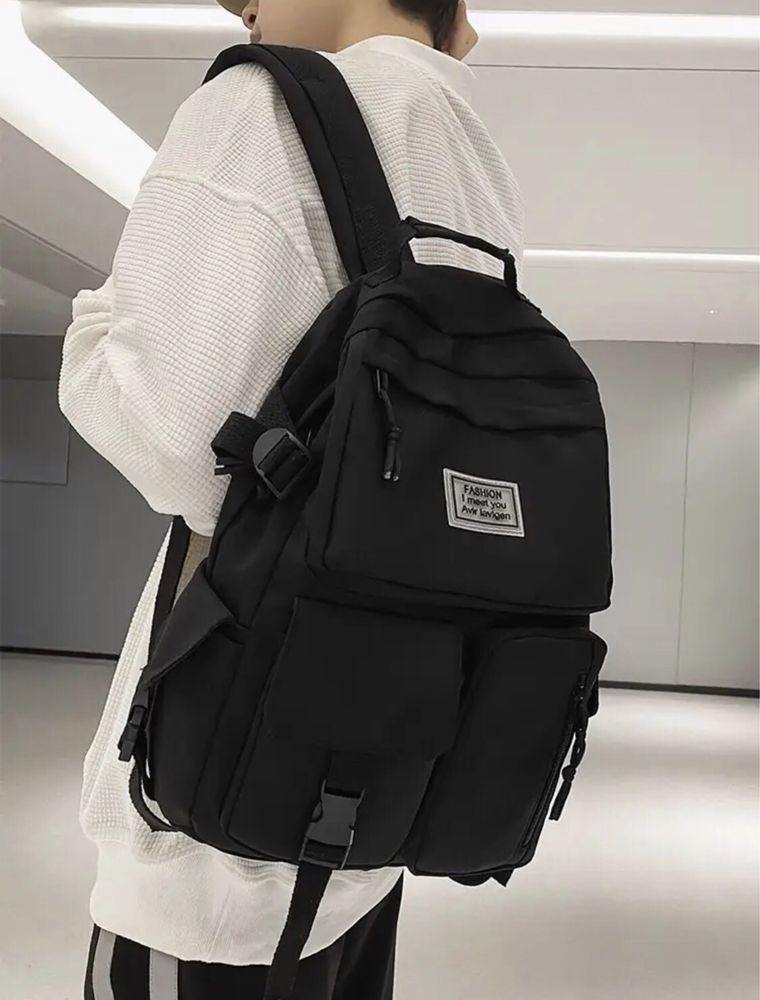 Рюкзак чёрный унисекс в стиле харадзюку