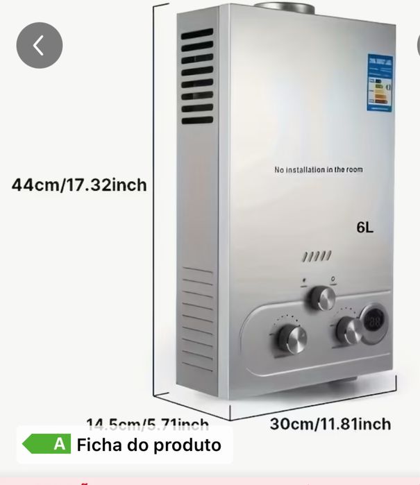 Esquentador 6 litros novo .