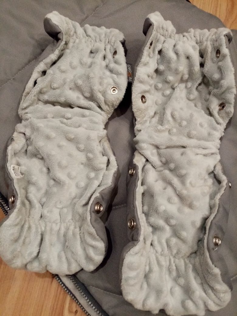Wodoodporny śpiwór do wózka plus muffki szary śpiworek minky