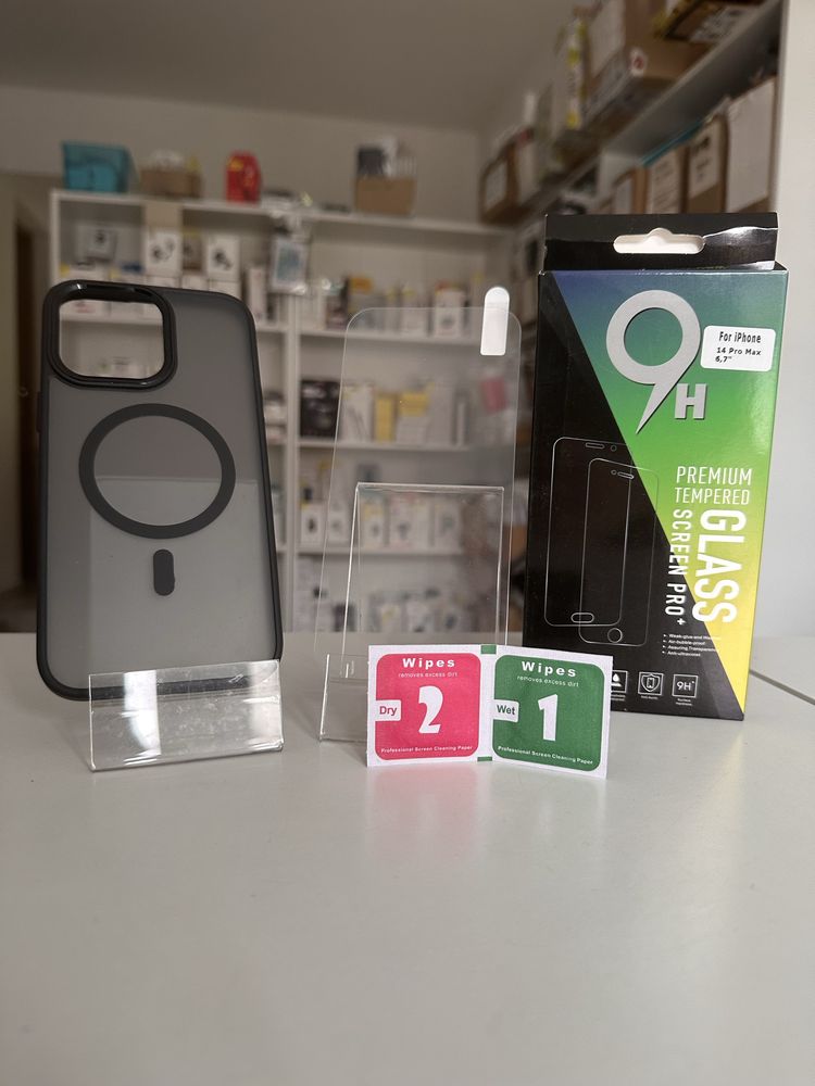 Etui Plecki MagSafe czarne + SZKŁO hartowane do iPhone 14 PRO MAX