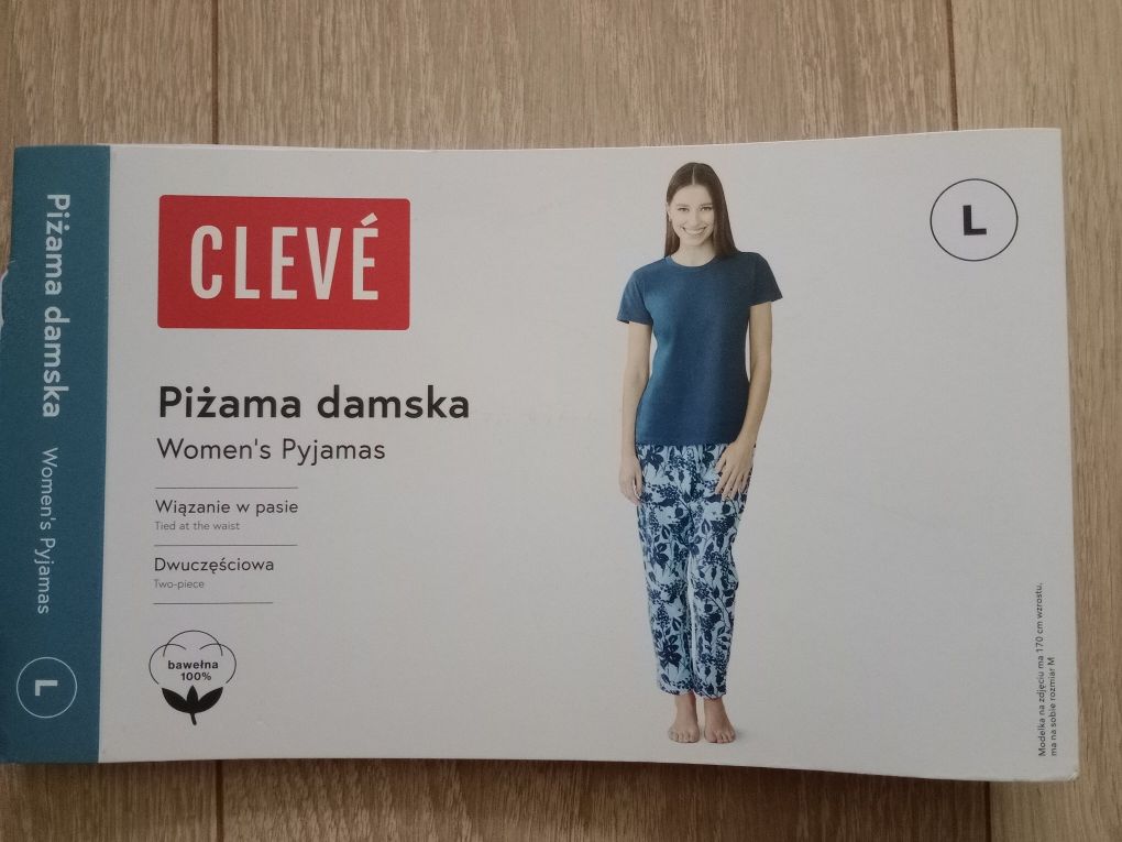 Piżama damska granatowa, bawełniana, Cleve, L