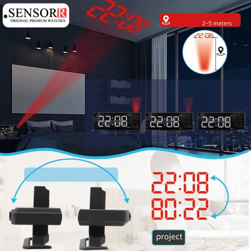 Zegar Elektroniczny LED Budzik Cyfrowy Z PROJEKTOREM Laserowym LUSTRO