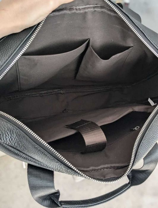 Сумка-портфель шкіряна чорна, коричнева для документів А4, ноутбука