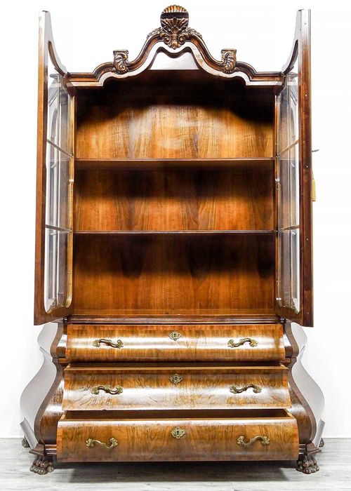 Stylowa Wysoka WITRYNA NeoBarok | Drewniana Witryna Orzech SZPROSY