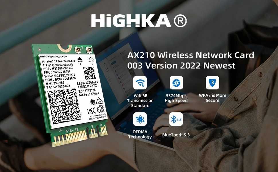 Адаптер WiFi Intel AX210 NGW 2.4/5/6GHz Wi-Fi 6E модуль 5 Version