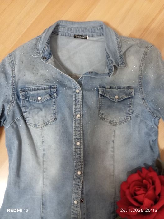 Bluzka koszulowa dżinsowa z lycrą