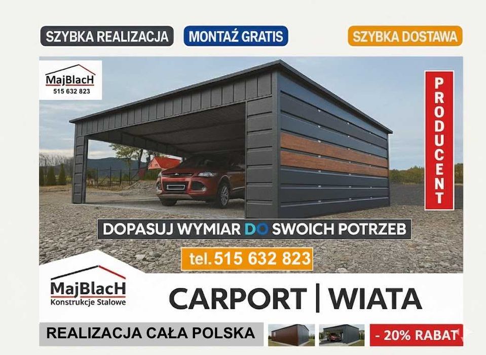 Altana / Zadaszenie /Duży CARPORT/Zadaszenie na pojazdy   - Maj-Blach