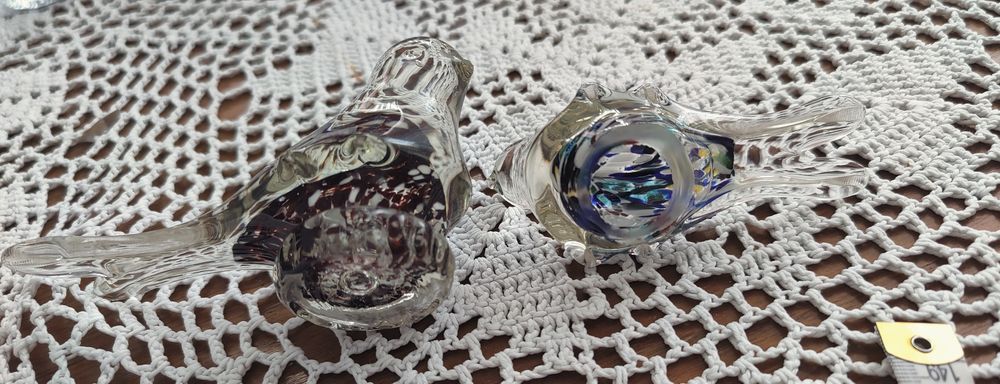 2 szt figurek szklanych ptaszkow z czasów PRL-u