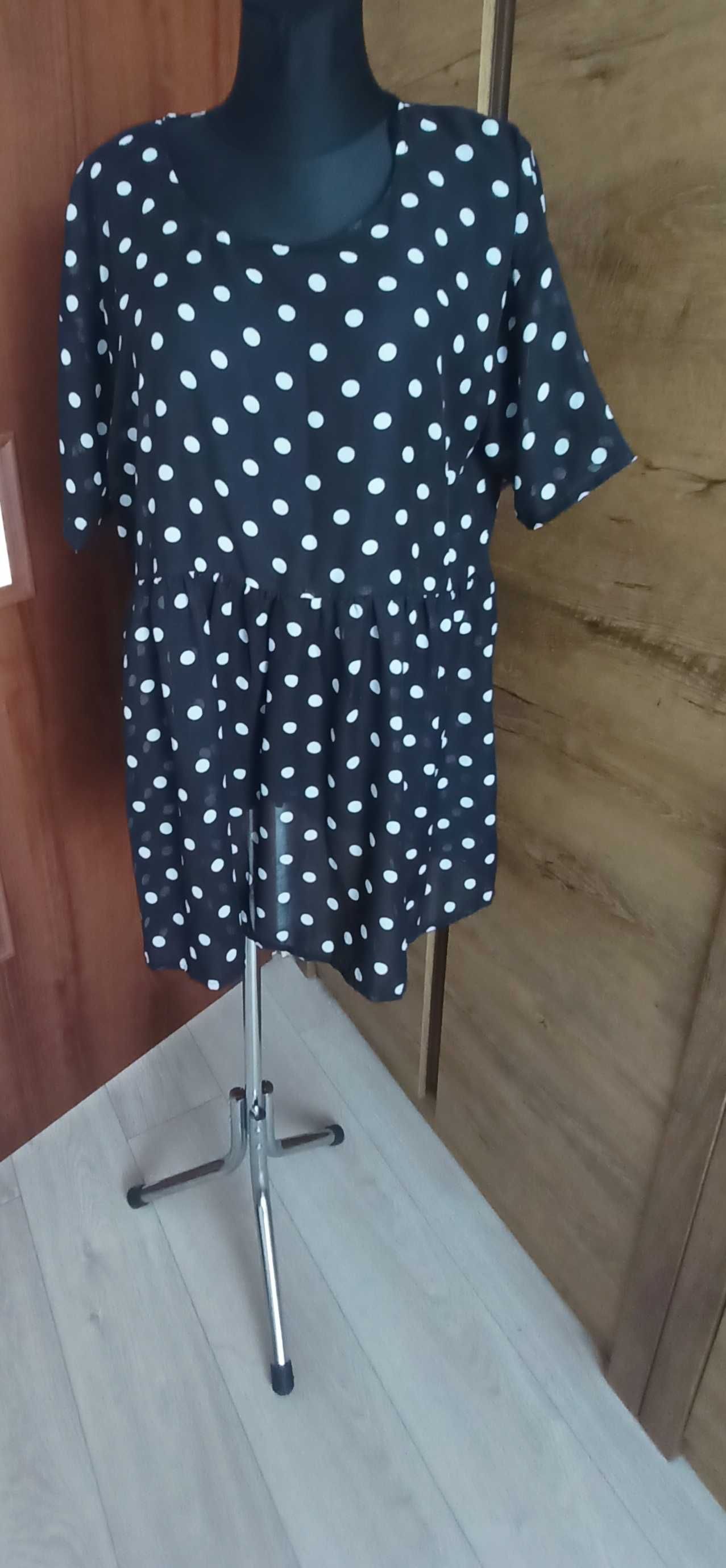 Tunika, bluza lub krótka sukienka czarna w białe kropki