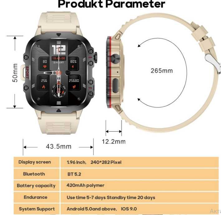 QX11 Smartwatch Bluetooth 5.0,Wyświetlacz 1,96"Baterią 420mAh ttst1421