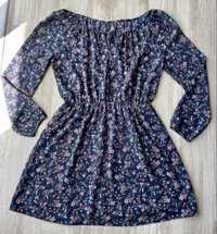 Vestido azul marinho com flores (Stradivarius, tamanho L)