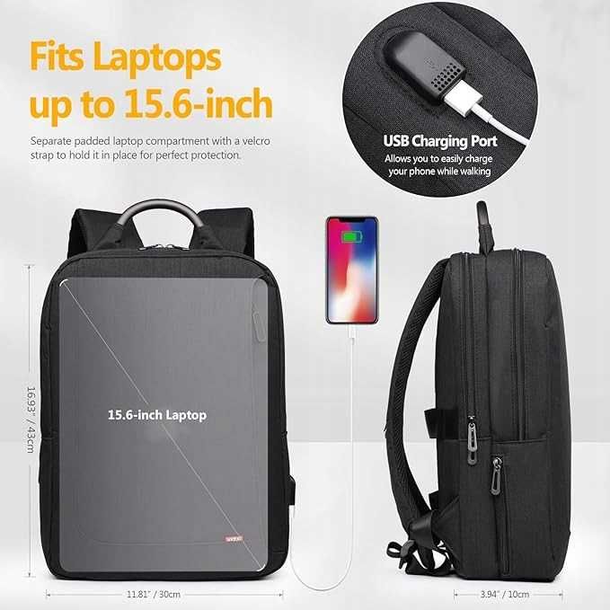 Plecak na laptopa wodoodporny  usb, metalowa rączka, 15,6 wyprzedaż