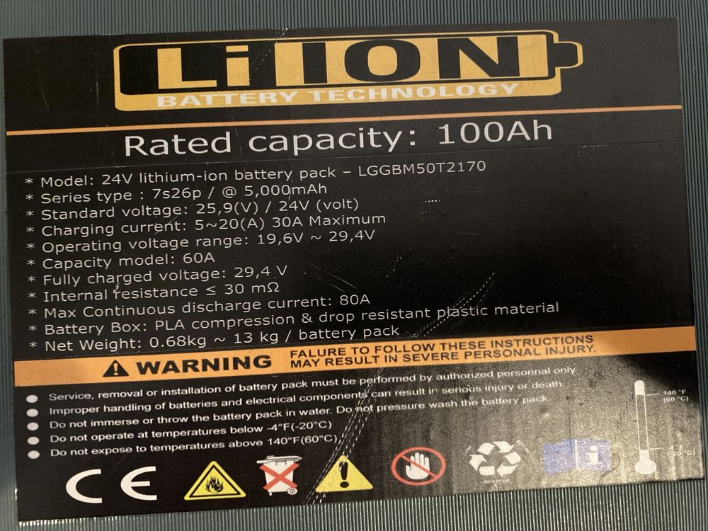Akumulator lithium- ion 24v 100ah + Ładowarka 12A