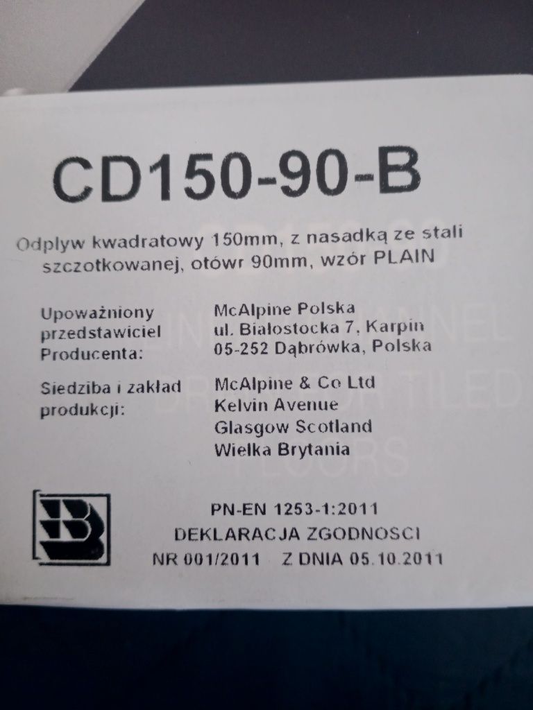 Odpływ kwadratowy 150mm + syfon