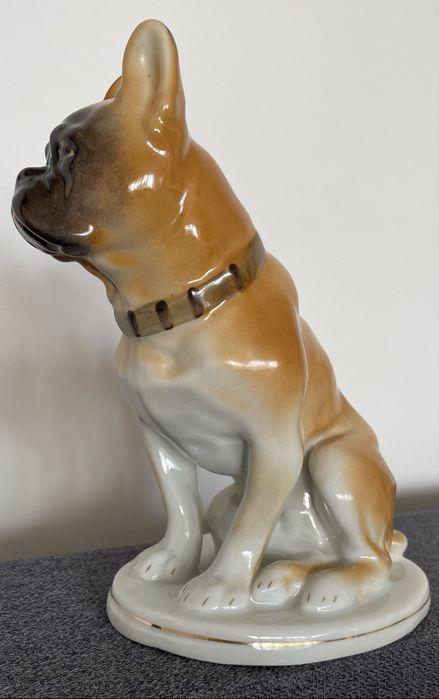 łomonosow porcelana figurka pies buldog PRL