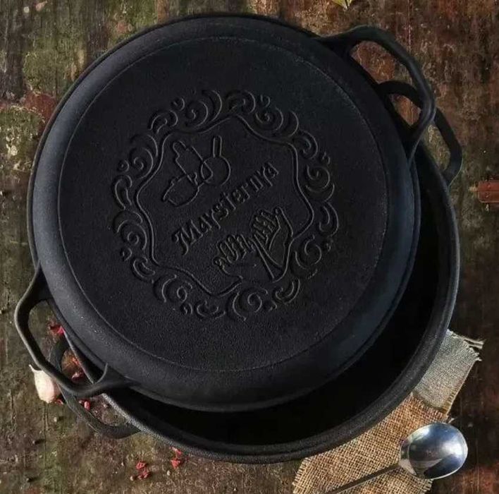 Казан чавунний узбецький об`ємом 12 л WOK із кришкою-сковородою