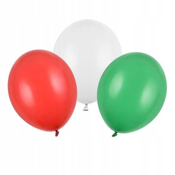 Balony zielone czerwone białe z konfetti świąteczne 30cm x30 80 sztuk
