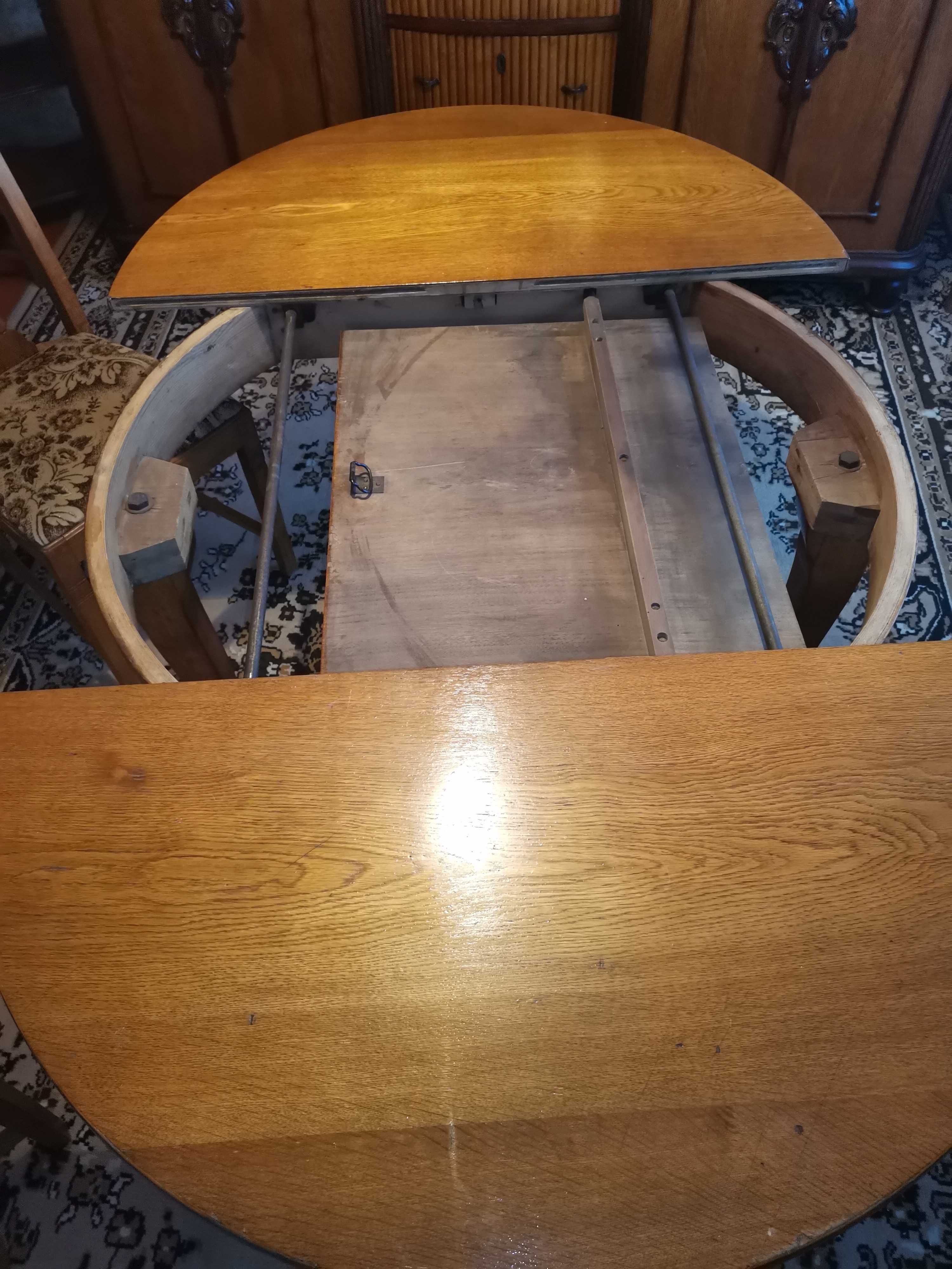 jadalnia stół rozkładany okrągły krzesła antyk dąb